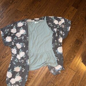 Maurices Floral Kimono and Green Blouse Set